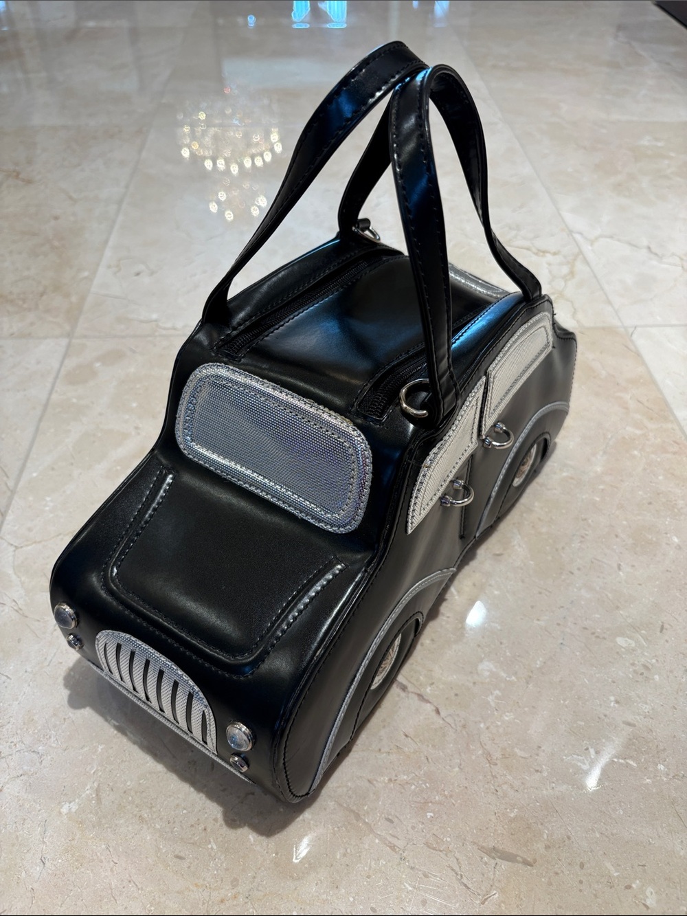 BRACCIALINI Rolls Royce Leather Handbag in Black & Silver